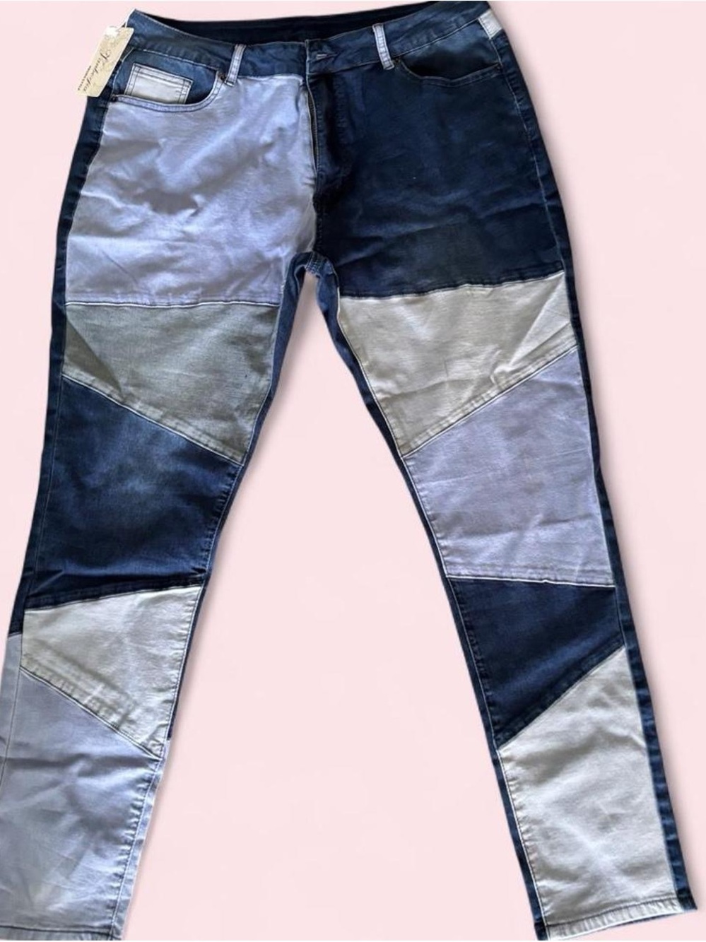 Patchwork Skinny Jeans in Dark Blue & Light Blue - Women's